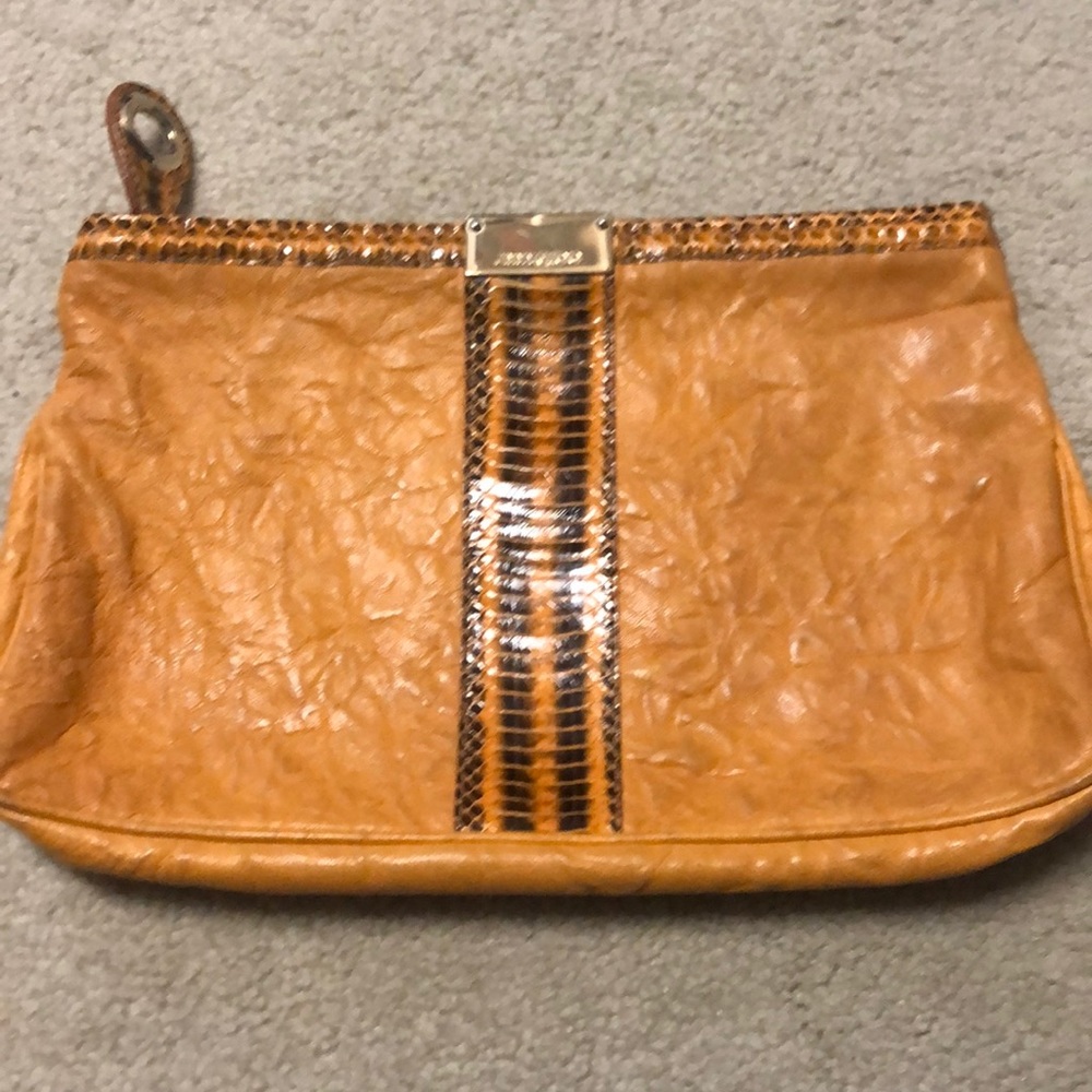 Jimmy Choo crinkle leather clutch with python trim